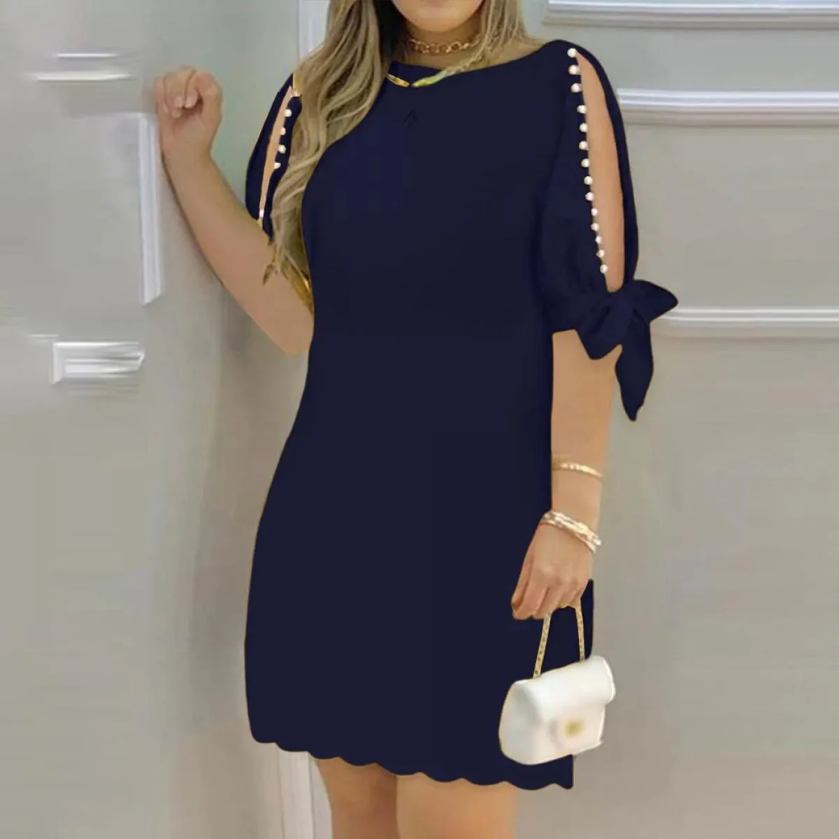 Abito a vita alta all'anca donna 2024 estate elegante festa manica corta abito formale Occas abbigliamento femminile Vestido min