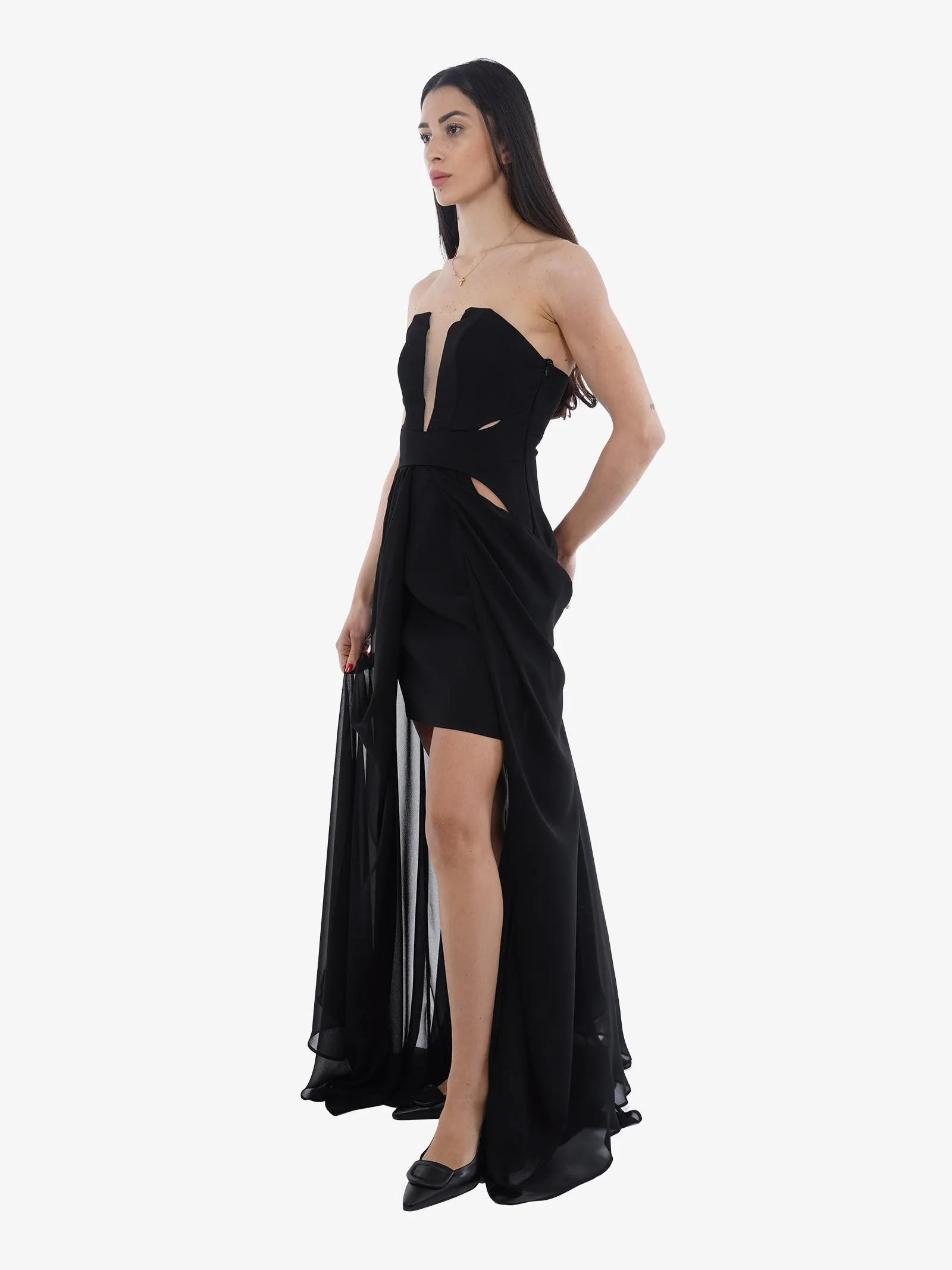 Abito lungo Donna Nero con dettagli eleganti