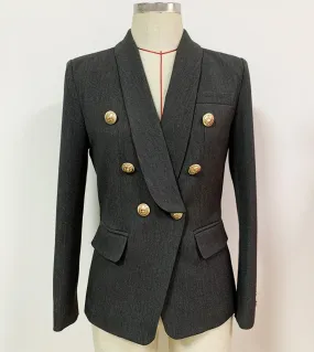 Alta qualità 2023 Giacca di design più recente da donna Slim Fit doppio petto in metallo con bottoni a forma di leone Collo a sc