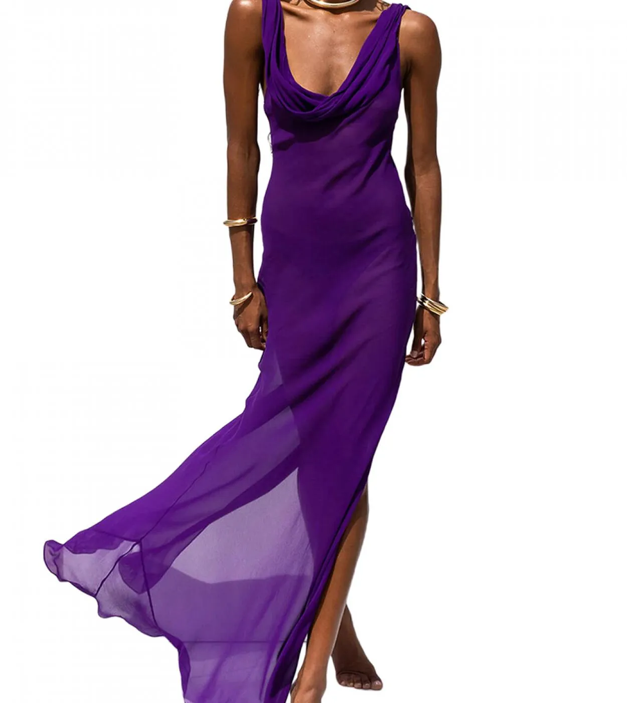 Costume da bagno trasparente con spacco alto e spacco laterale da donna con scollo a V e scollo a V per abbigliamento da spiaggi