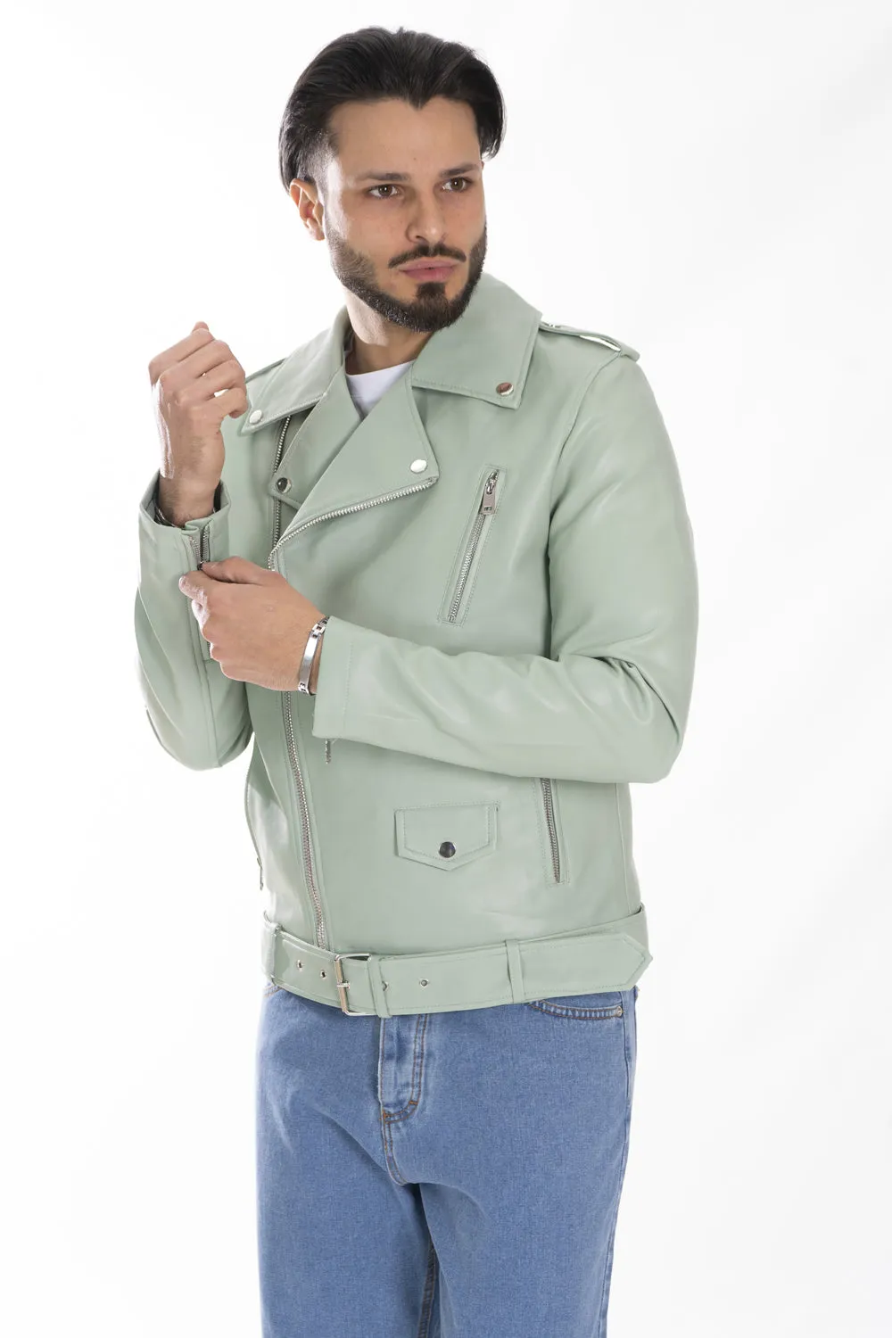 Giubbotto Uomo Chiodo Con Cintura Chiusura Trasversale Art. Gb130