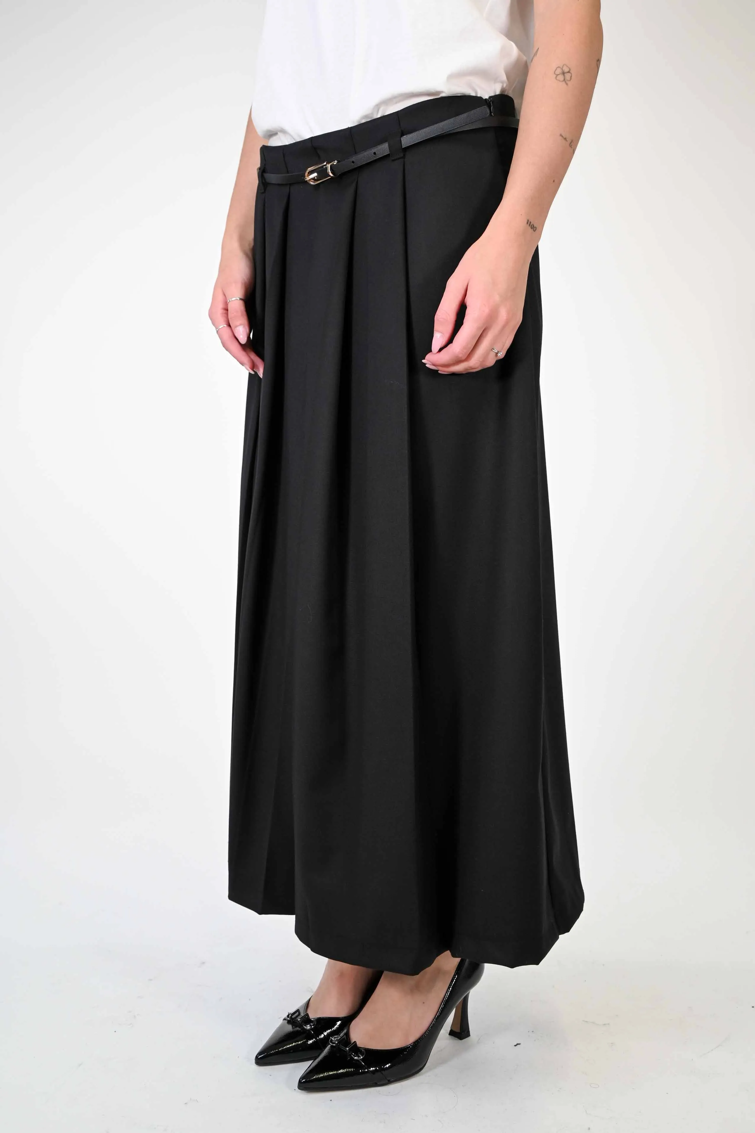GONNA/PANTALONE PLISSETTATA IN POLIVISCOSA NERO