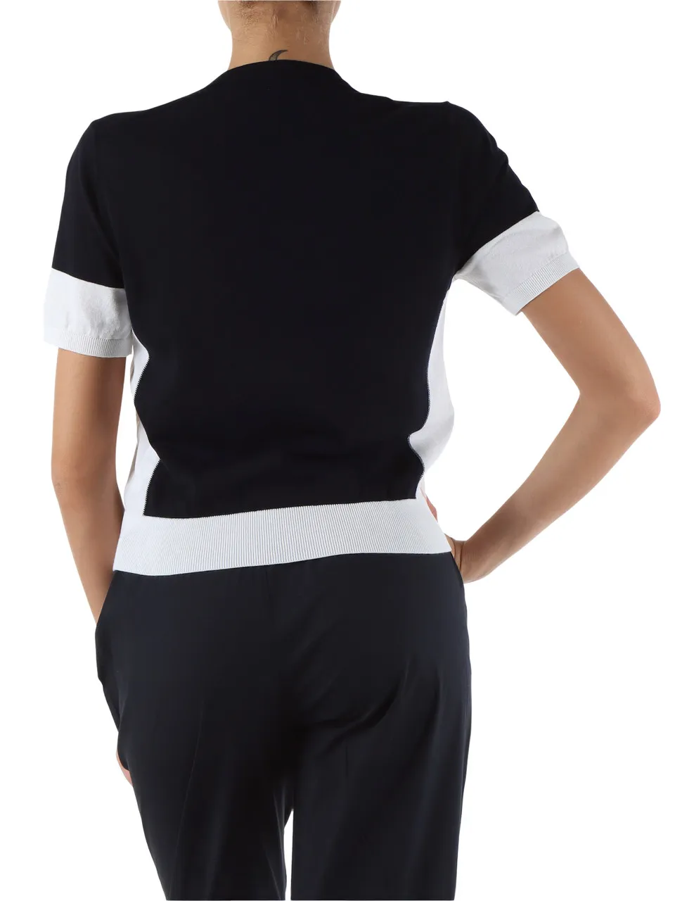 Maglia girocollo in cotone con inserti a contrasto