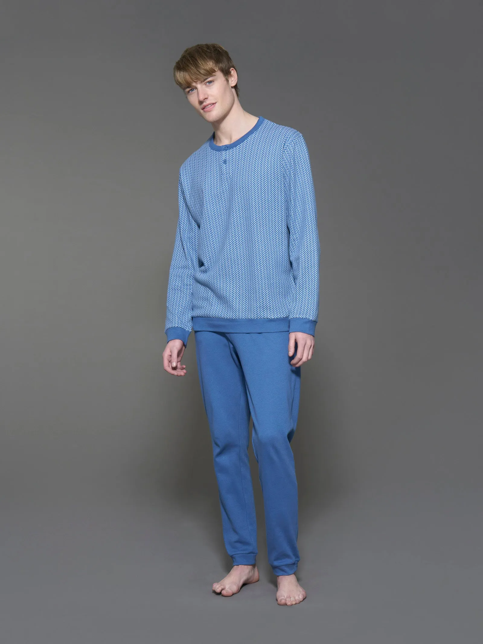 Pigiama a serafino in interlock di caldo cotone - Fant. Bijou Blue