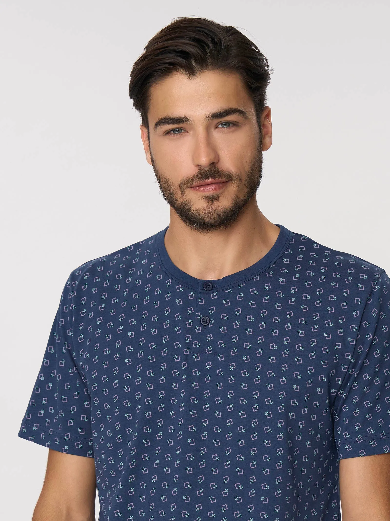 Pigiama corto a serafino in jersey di caldo cotone - Fant. Insignia Blue