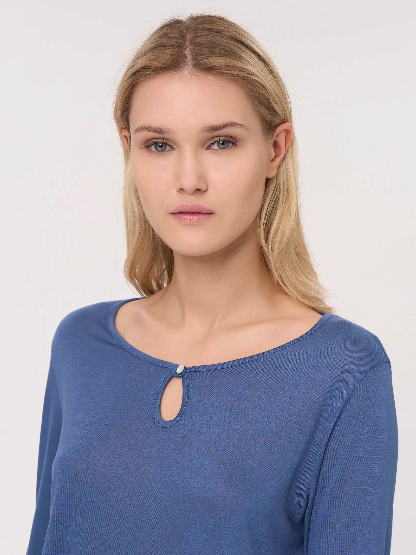 Pigiama Serafino in Jersey di Modal - Bijou Blue